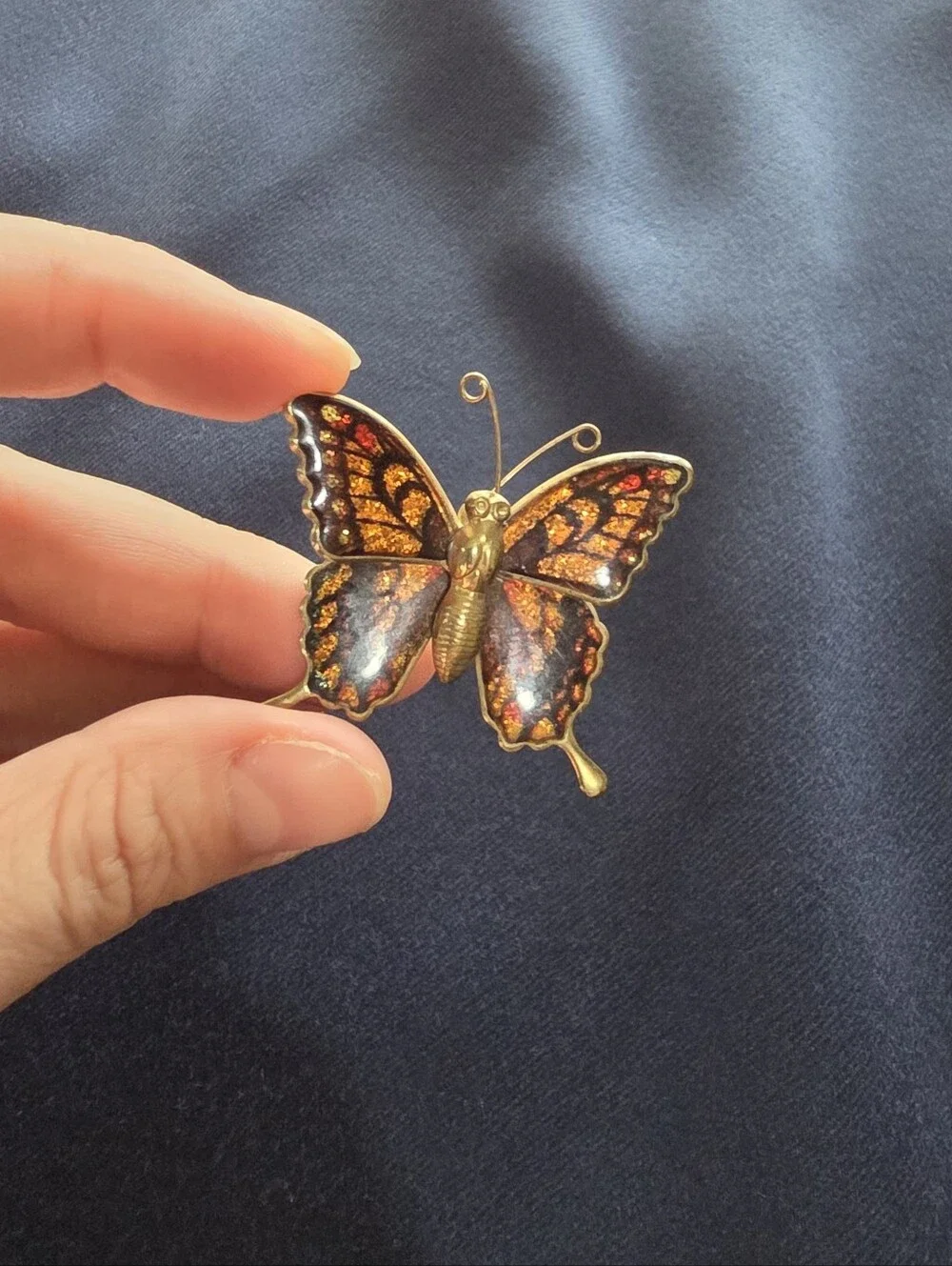 1970s Interpur Gold Tone Glittery Butterfly Pin Brooch